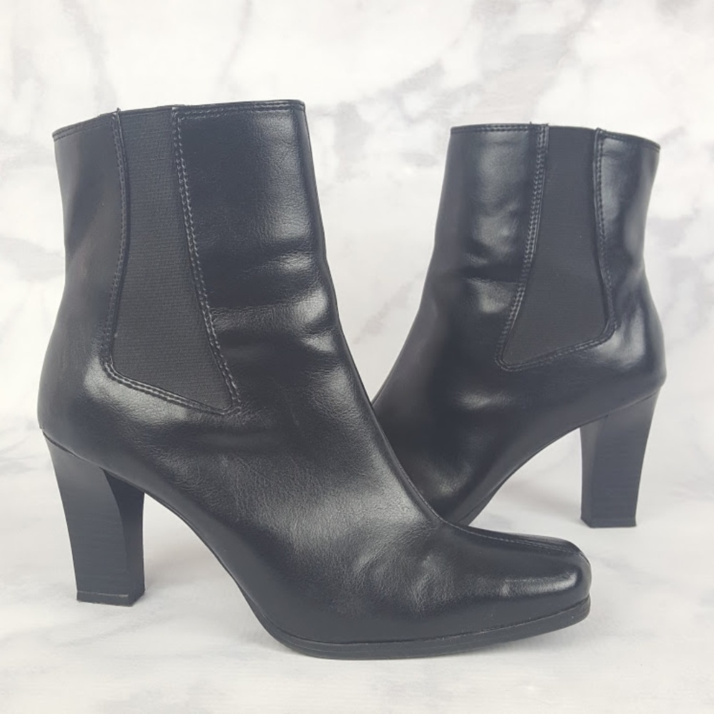 Predictions Black Faux Leather Ankle Boot Heels
